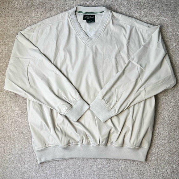 Eddie Bauer Golf Beige Pullover Jacket Windbreaker V-neck Pockets Men’s Large - Picture 1 of 7